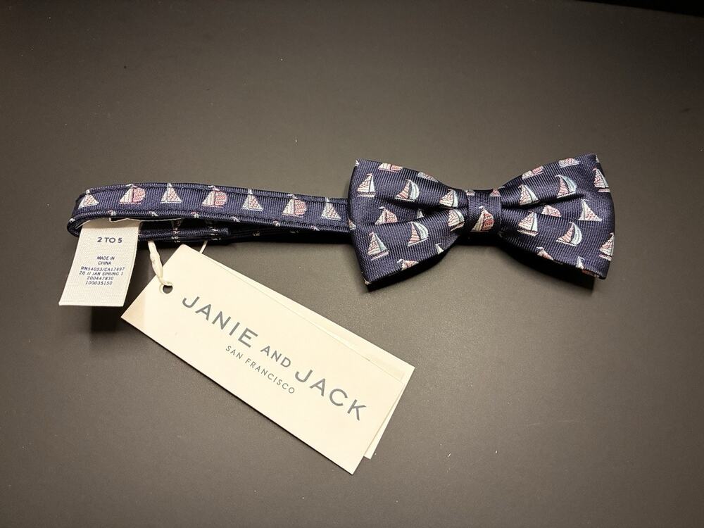 Janie and Jack Nautical Bow Tie- Sailboat Navy Blue adjustable 2-5yr NWT